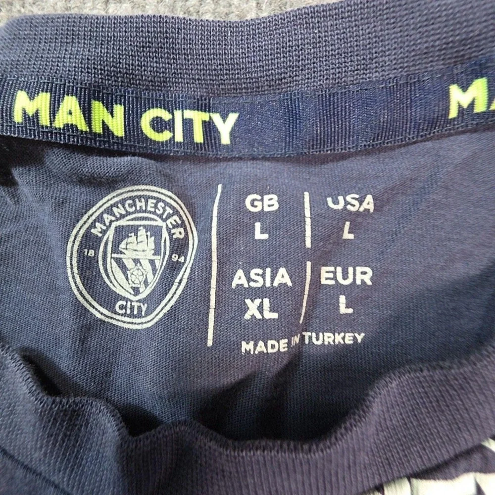 Manchester City Shirt Mens Large Blue Soccer Football Hexagon Graphic Tee Top